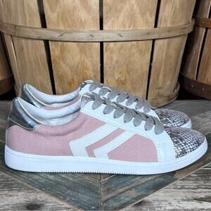 Dolce Vita Neo Metallic Snakeskin White Pink Canvas Faux Leather Shoes Women 9.5
